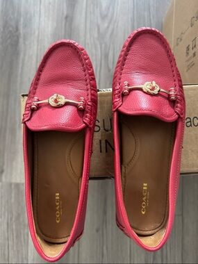 Coach Pink Leather Horsebit Loafers
